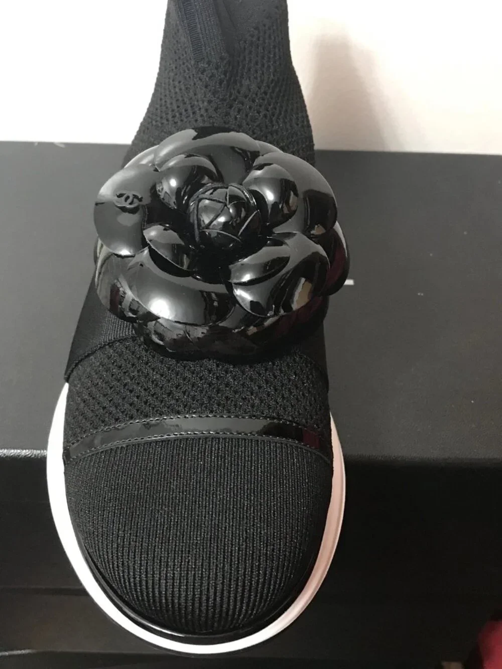 CHANEL Sock Sneakers with Camellia, 37.5